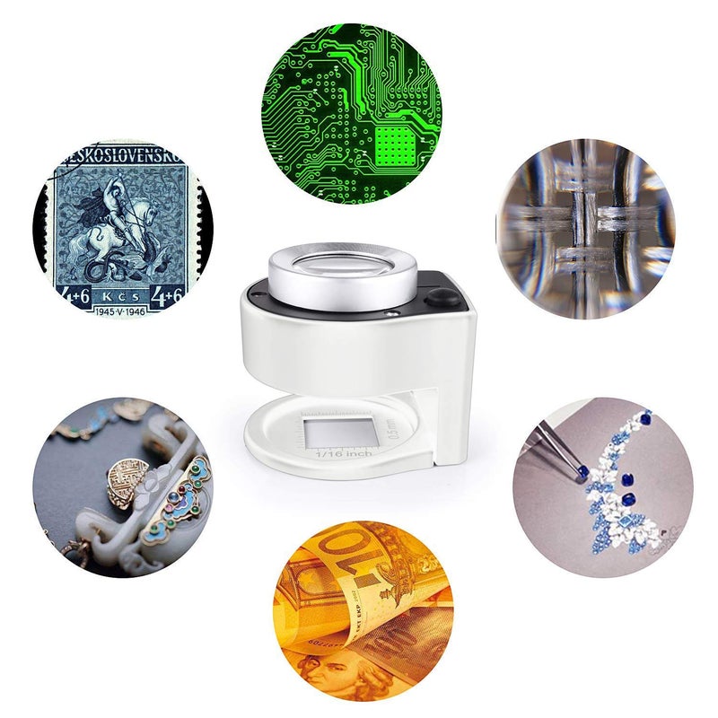 Amoper 30X Loupe Magnifier with 6 Light,Desktop Portable Metal Magnifier Folding Scale Sewing Magnifing Glass for Textile Optical Jewelry Tool Coins Currency (White) - Image 4